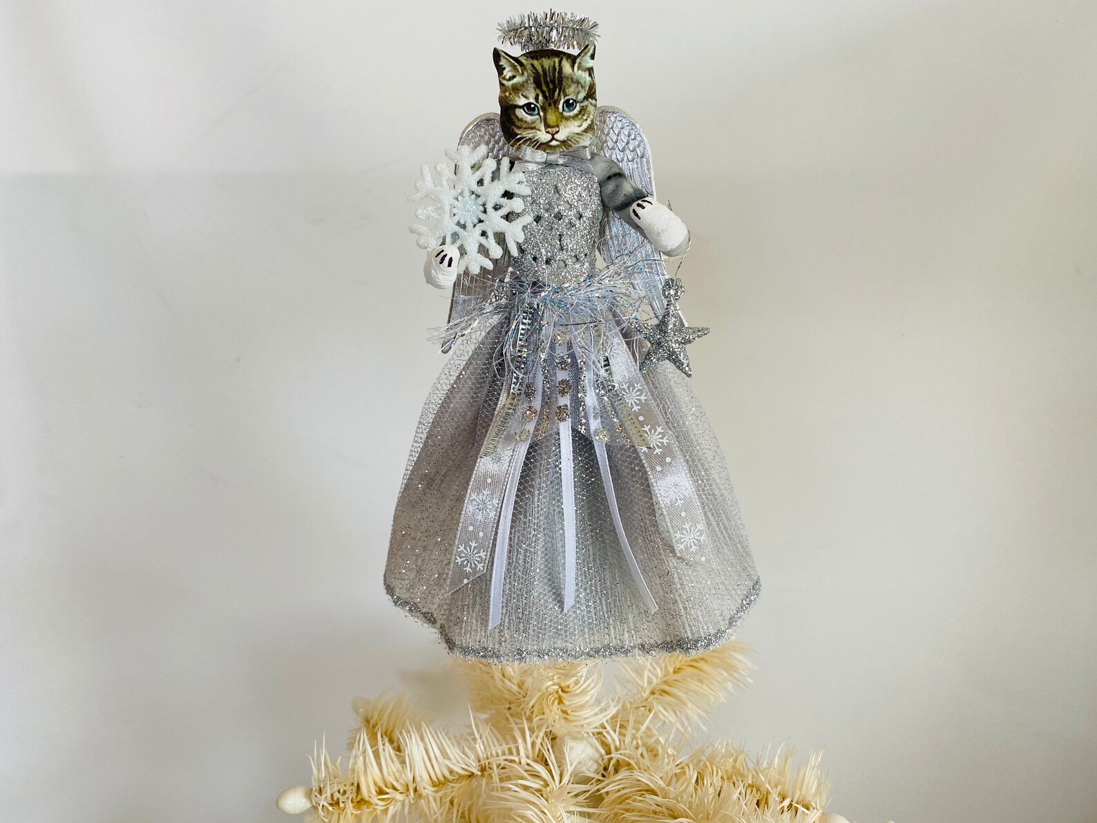 Grey Tabby Cat ANGEL CHRISTMAS Tree Topper / SILVER Victorian Etsy