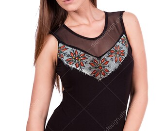 Hand Painted Bodysuit Lingerie, Sheer Mesh, Handpainted Embroidery