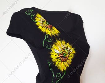 Hand-Painted Sunflower T-Shirt: Floral Summer Top