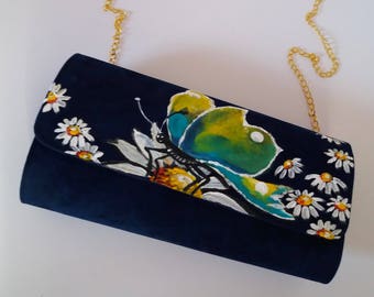 Butterfly Bag, Hand Painted Bag, Handpainted Clutch, Bag Art, Clutch Bag Velvet Clutch, Butterfly Clutch, Hand painted Clutch,Buttefly Bag