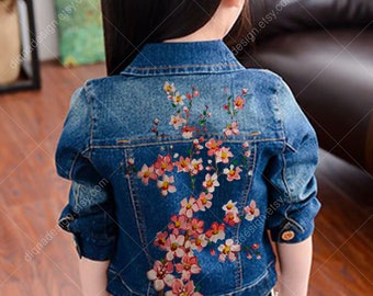 Hand Painted Cherry Blossom Kids Denim Jacket - Sakura Jean Jacket