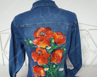 Repurposed Denim Jacket • Poppy Flower Dreams - Etsy