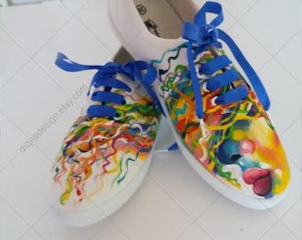 Hand Painted Pop Art Sneakers: Colorful Woman Art Footwear