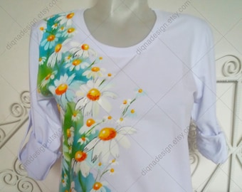 Hand-Painted Daisy Blouse: Spring Floral Art Shirt