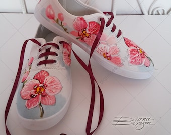 Orchid Sneakers, Hand Painted Floral Shoes, Orchid Art, Orchids, Handpainted Sneakers, Floral Style Shoes, Orchid Footwear