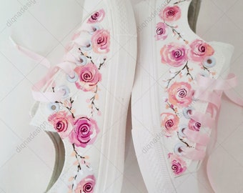 Roses Sneakers, Painted Sneakers, Roses Art, Painted Shoes, Sneakers Art, Handpainted Sneakers