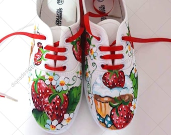 Zapatillas de fresa pintadas a mano: Zapatos de frutas