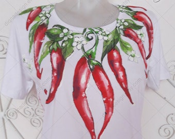 Hand-Painted Chili Pepper T-Shirt: Original Design
