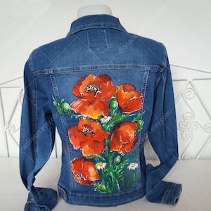 Custom Order Hand Painted Jean Jacket Poppies Jacket Poppy - Etsy