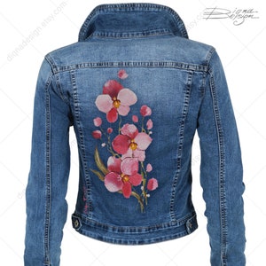 Hand painted Jean Jacket, Orchid Jacket, Orchids Denim Jacket, Handpainted Jacket, Jean Jacket, Handpainted Orchid Jacket