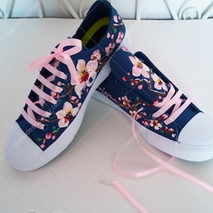Hand-Painted Sakura Sneakers: Japanese Cherry Blossom Art Shoes