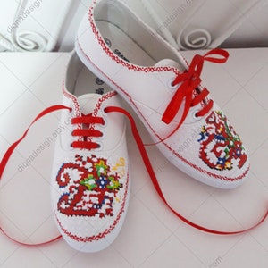 Custom Handpainted Sneakers, Sneakers With Initials, Bulgarian Art Shoes, Hand Painted Sneakers, White Red Sneakers