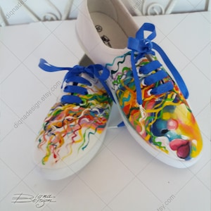 Pop Art Sneakers, Hand Painted Sneakers, Colorful Shoes, Painted Shoes, Pop-Art Footwear, Woman Art Handpainted Hair Sneakers, Pop Art Woman