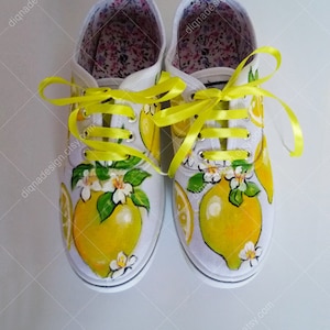 Lemon Hand Painted Sneakers, Lemon Sneakers, Handpainted Lemons Shoes, Tropcal Shoes, Tropical Footwear, Lemon Shoes, Lemon Art, Lemon Fruit