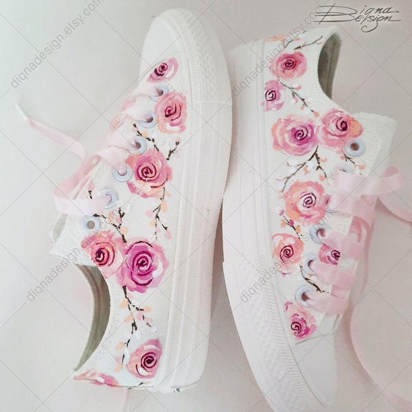 Roses Sneakers, Painted Sneakers, Roses Art, Painted Shoes, Sneakers Art, Handpainted Sneakers