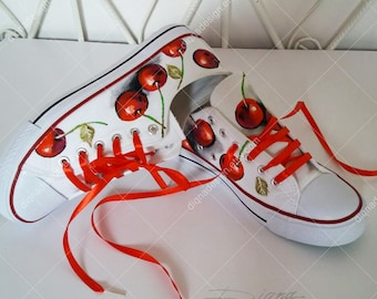 CHERRY ART, Hadpainted Shoes, Cherries Shoes, Cherry Sneakers, Footwear Cherry Art, Handpainted Sneakers Art, Shoes Art