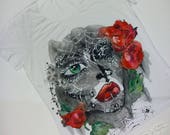 Sugar Skull Halloween Shirt, Hand Painted Top, Tattoo Shirt, Dia De Los Muertos TShirt, Handpainted Day Of The Dead Shirt, Halloween Tattoo