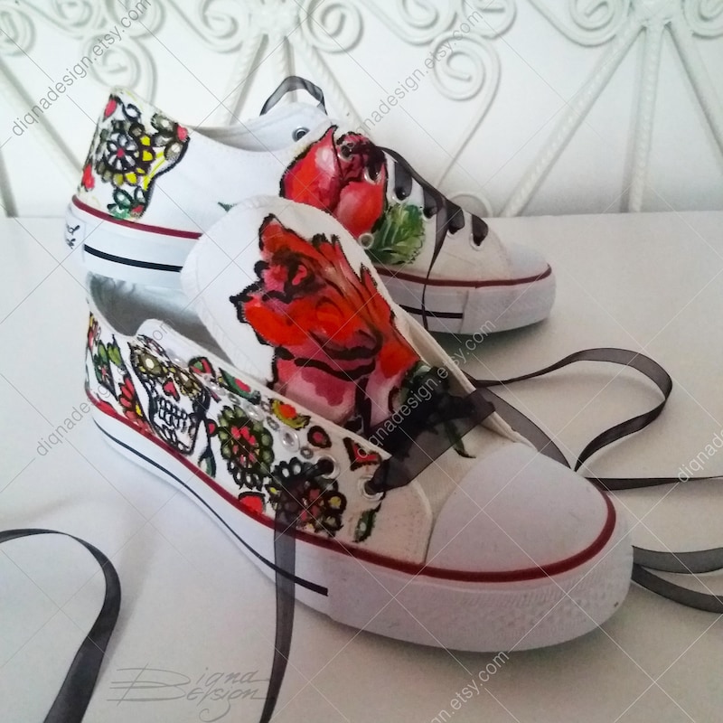 Sugar Skull Flower Canvas Shoes