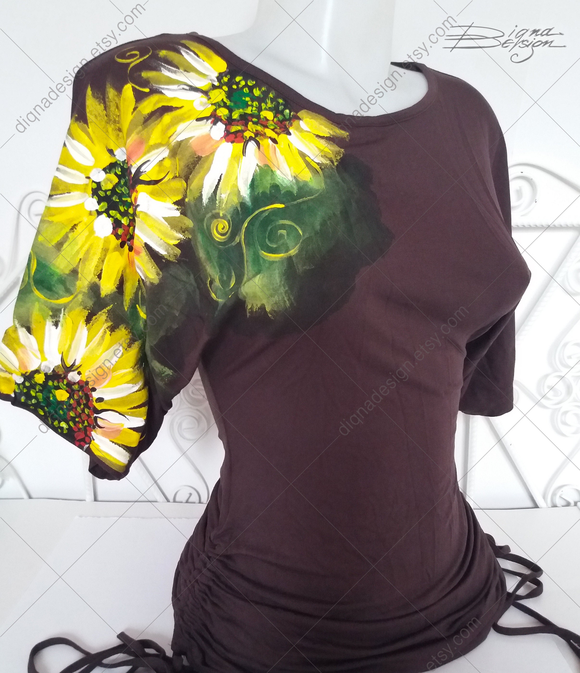 Sunflowers Blouse Handpainted Sunflower Blouse Sunflower Etsy