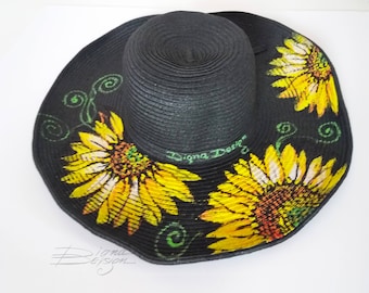 Hand Painted Sunflower Hat, Hanpainted Hat, Sunflower Sunhat, Hanpainted Floral Hat, Sunflower Summer Hat, Flowers Hat, Floral Summer Hat