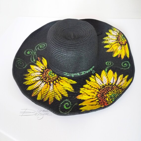 Hand-painted Sunflower Sun Hat: Floral Summer Hat - Etsy display picture 1