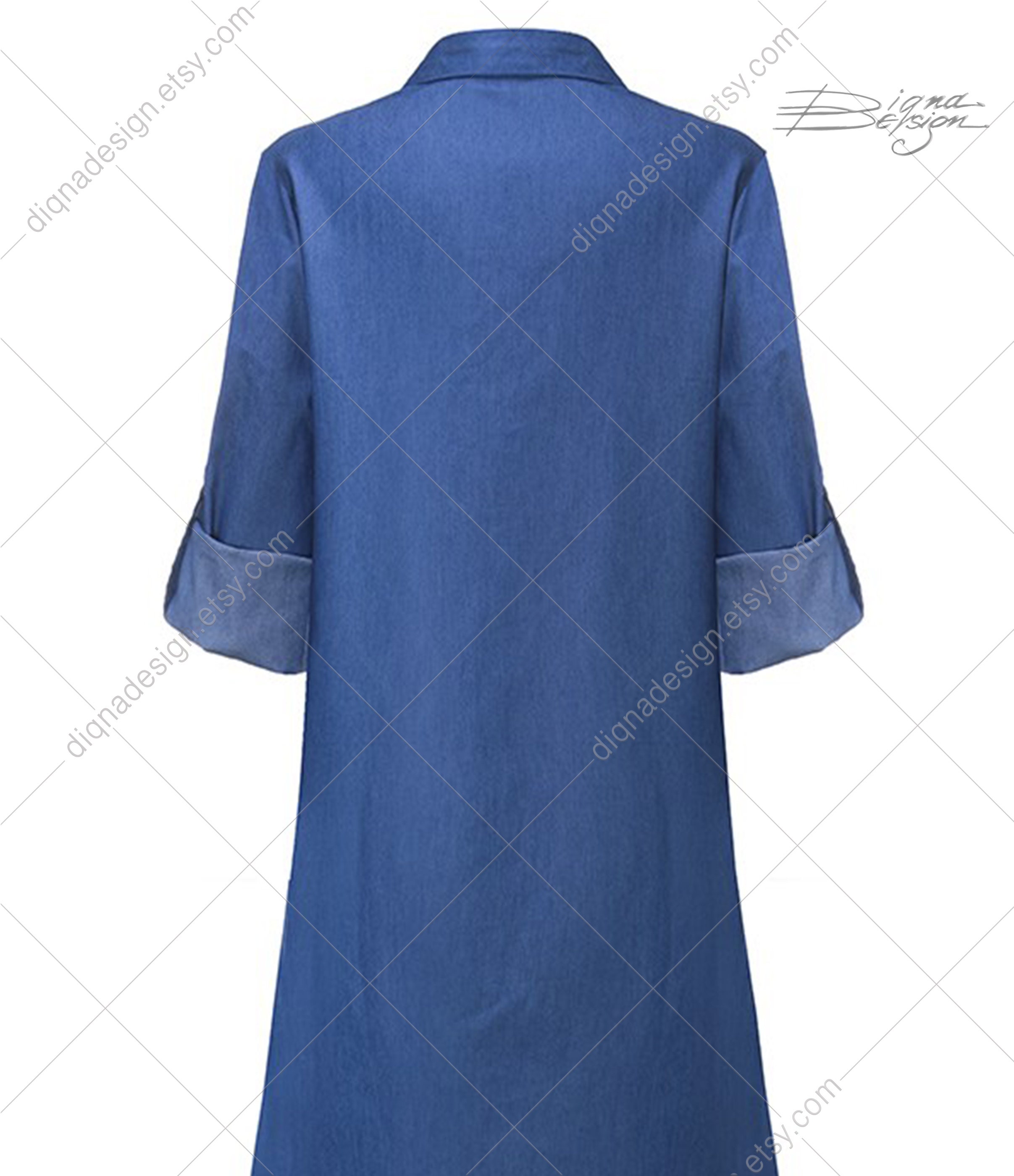 Hand-Painted Cherry Blossom Denim Tunic Dress
