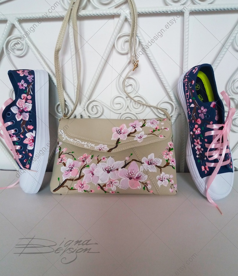Japanese Style Clutch Bag Handpainted Clutch Bag Hanami Etsy