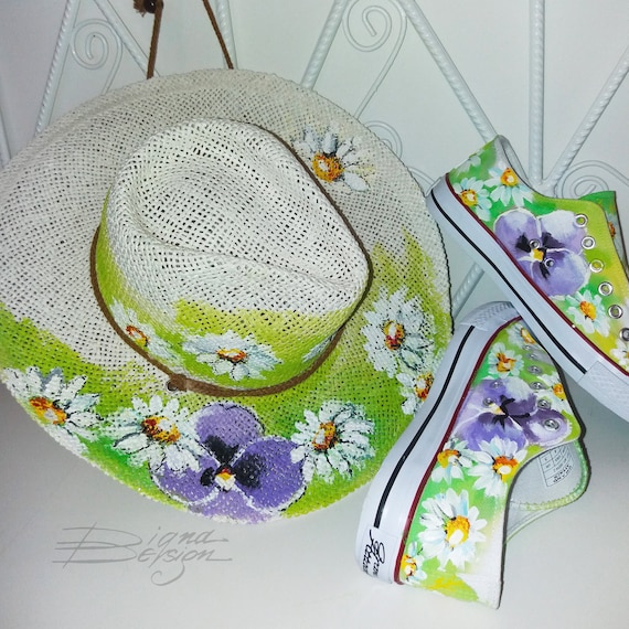 Custom painted floral summer hat Hand-painted Floral Fedora Hat, Suede Mexican Hat for Women  main image 3