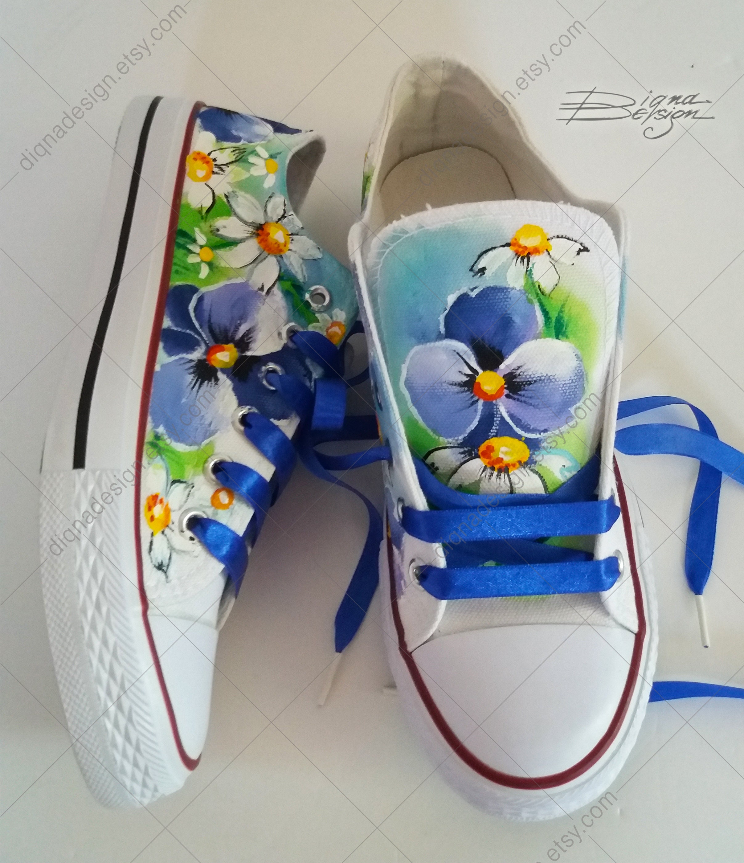 Violets Sneakers Hand Painted Violets Shoes Violets Art Etsy