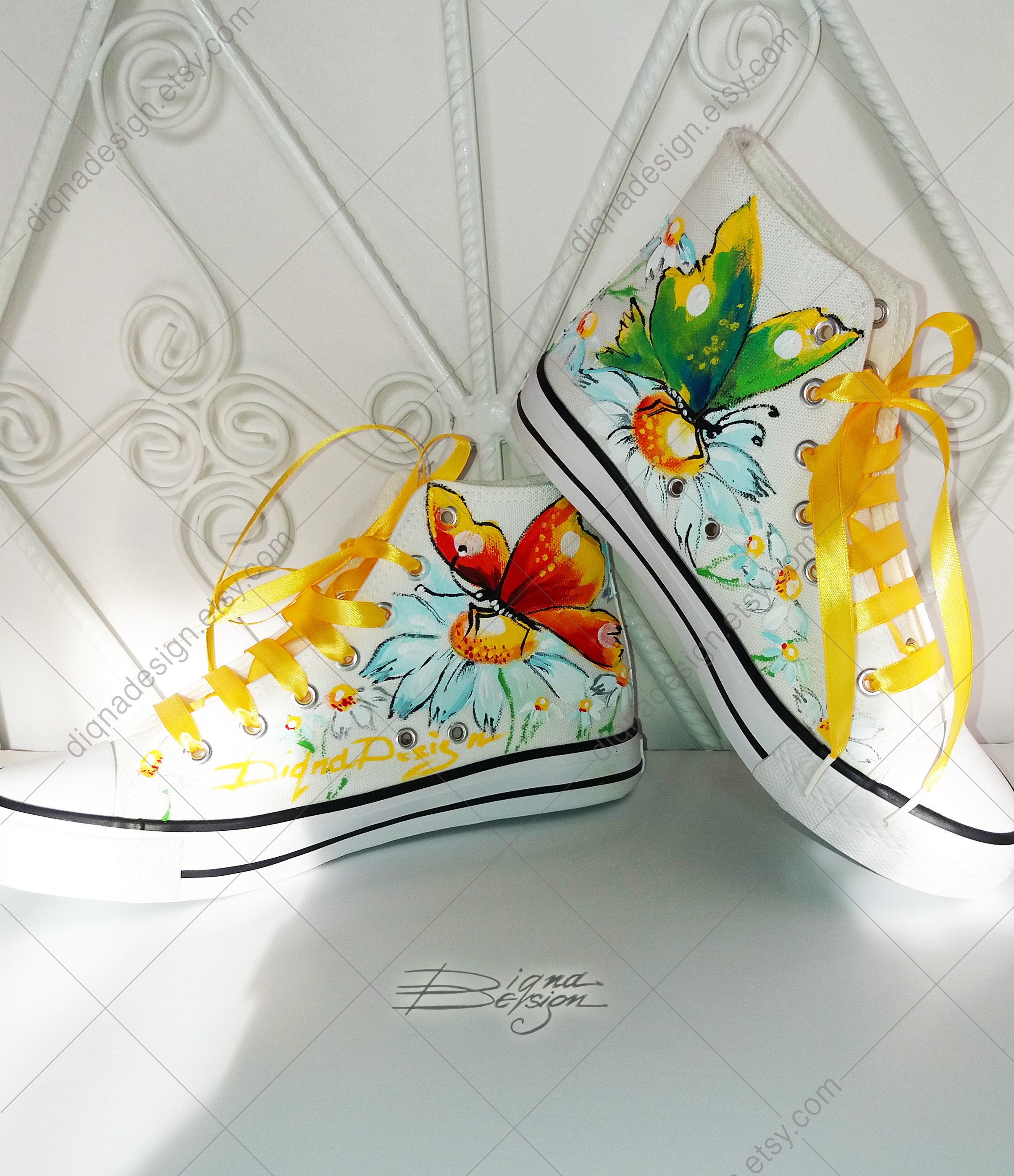 Butterfly Sneakers, Hand Painted Sneakers, Butterfly Hi Tops