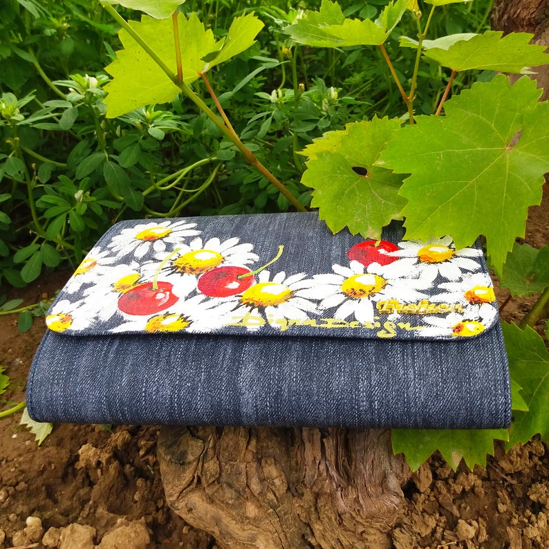 Hand Painted Clutch Bag Denim Clutch Bag Cherries and | Etsy