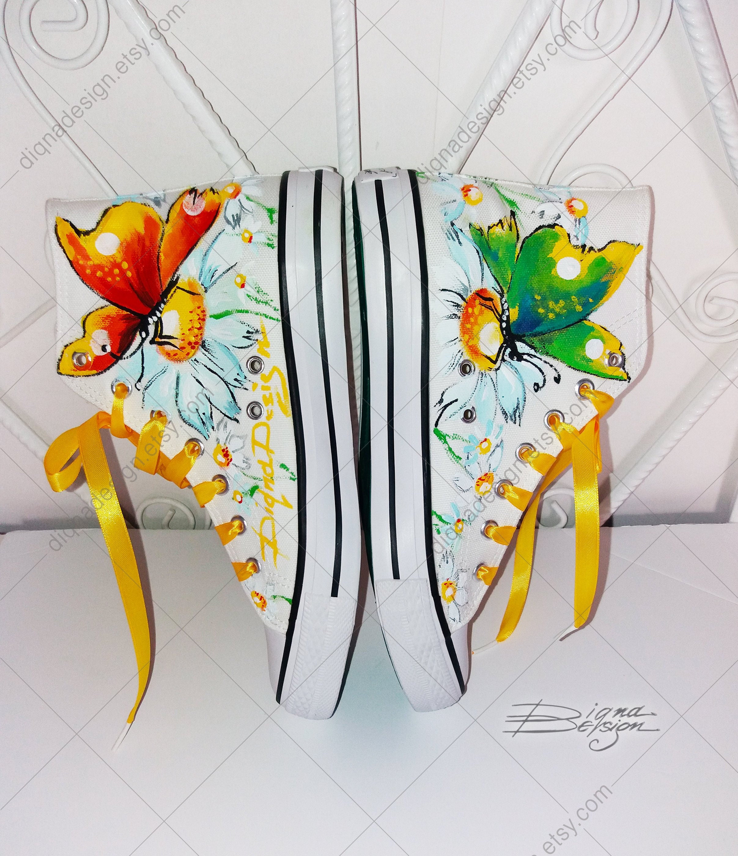 トップス vintage ozone butterfly flower design Butterfly Sneakers, Hand Painted Sneakers, Butterfly Hi Tops