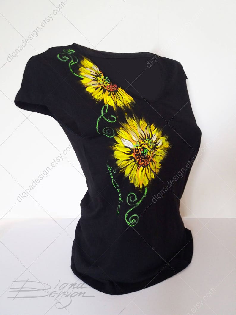 Hand Painted Tshirt Sunflowers Tshirt SUNFLOWER Top Etsy