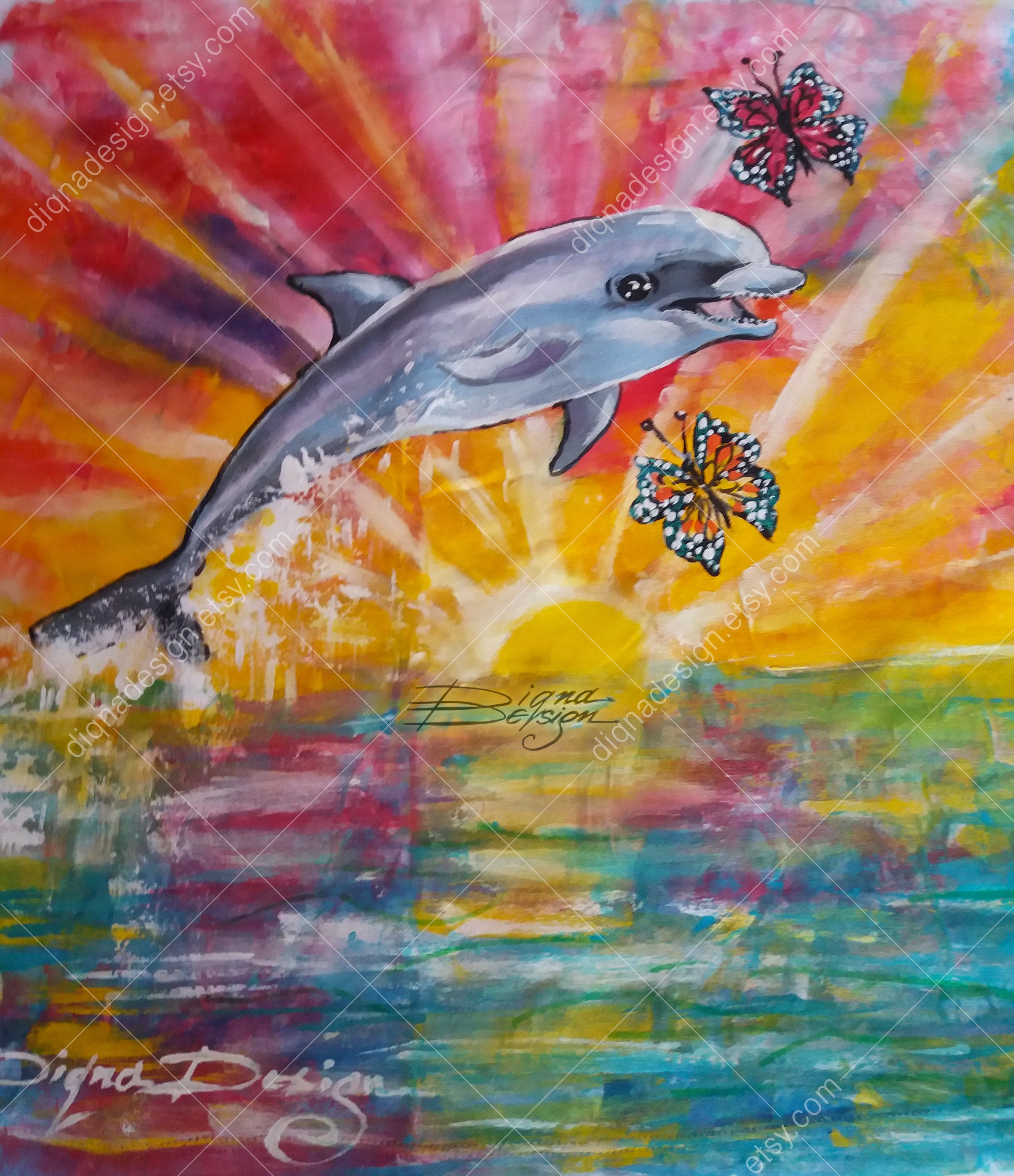 Hand-painted Dolphin T-shirt: Sea Art Top - Etsy