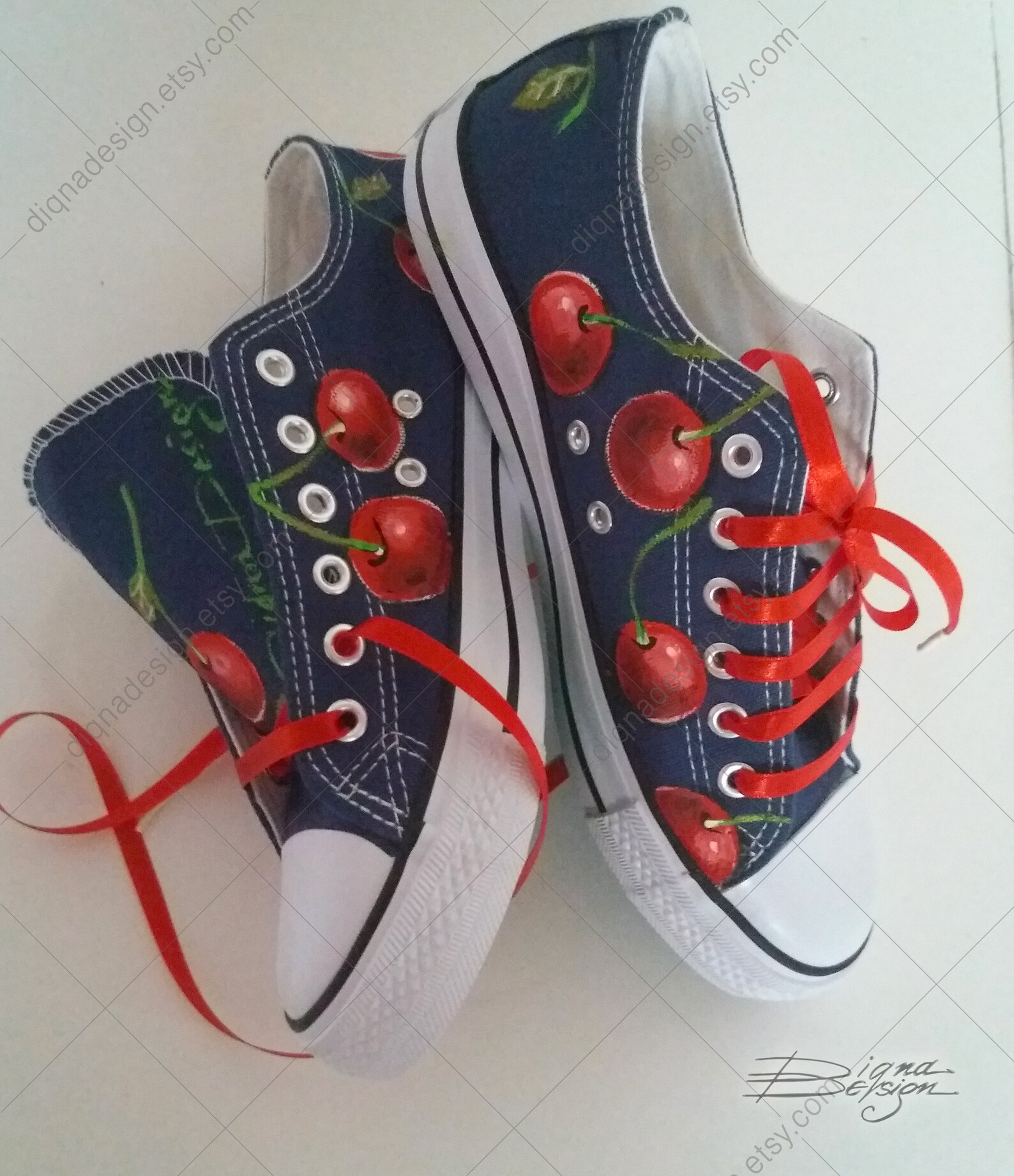 Cherry Sneakers Hand Painted Sneakers Cherry Shoes Art - Etsy