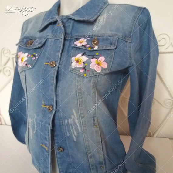Hand-painted Cherry Blossom Denim Jacket: Sakura Hanami Art - Etsy