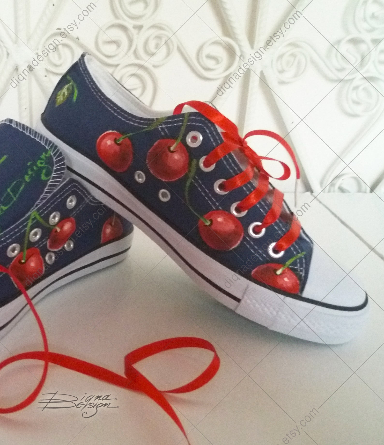 Cherry Sneakers Hand Painted Sneakers Cherry Shoes Art - Etsy