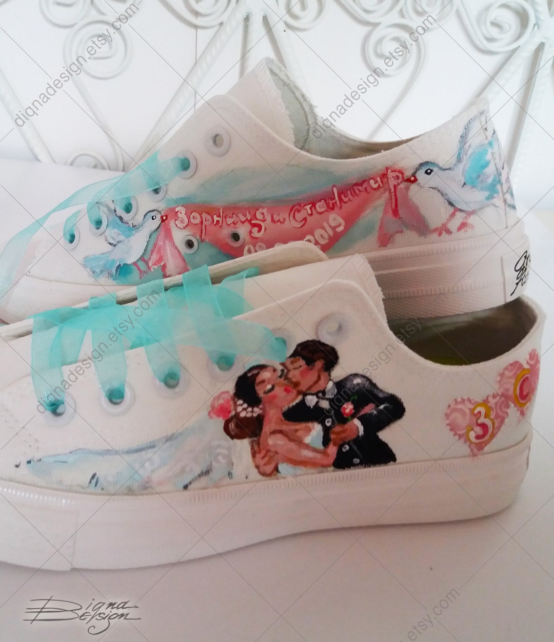 Zapatillas de boda pintadas a mano: zapatos de novia