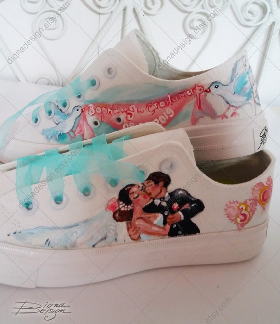 Wedding Sneakers Hand Painted Shoes Custom Bride Shoes Bridal Sneakers Bride Sneakers Art Painted Bridal Shoes Etsy UK