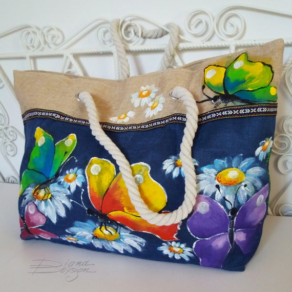 BUTTERFLY ART, Hadpainted Butterflies Bag, Butterfly Bag, Butterfly  Handbag, Summer Bag, Handpainted Denim Butterflies Bag, Butterfly Art