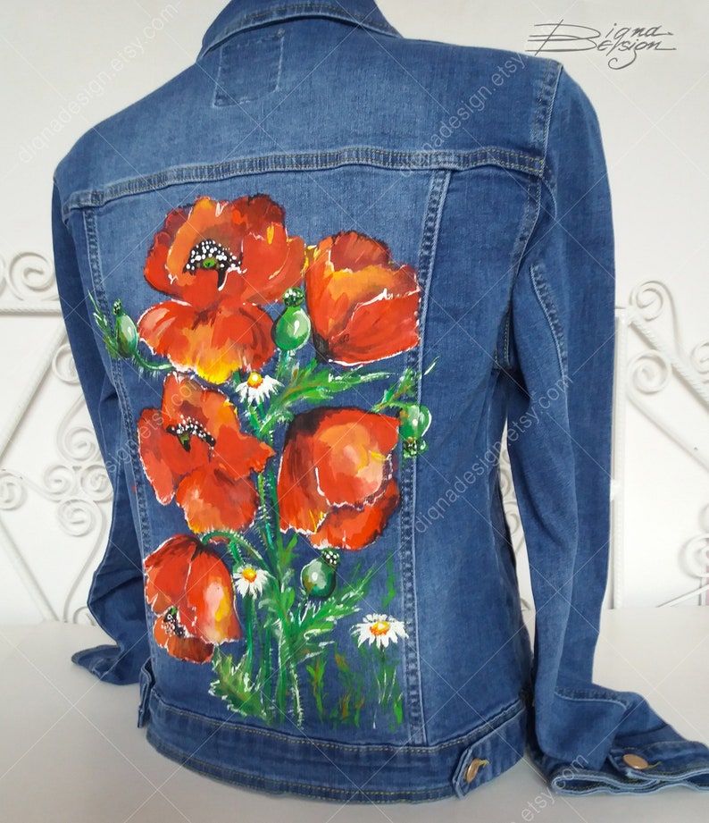 Custom Order Hand painted Jean Jacket Poppies Jacket Poppy | Etsy