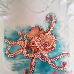 Handmålad bläckfisk-T-shirt: Original konst-T-shirt bild 5