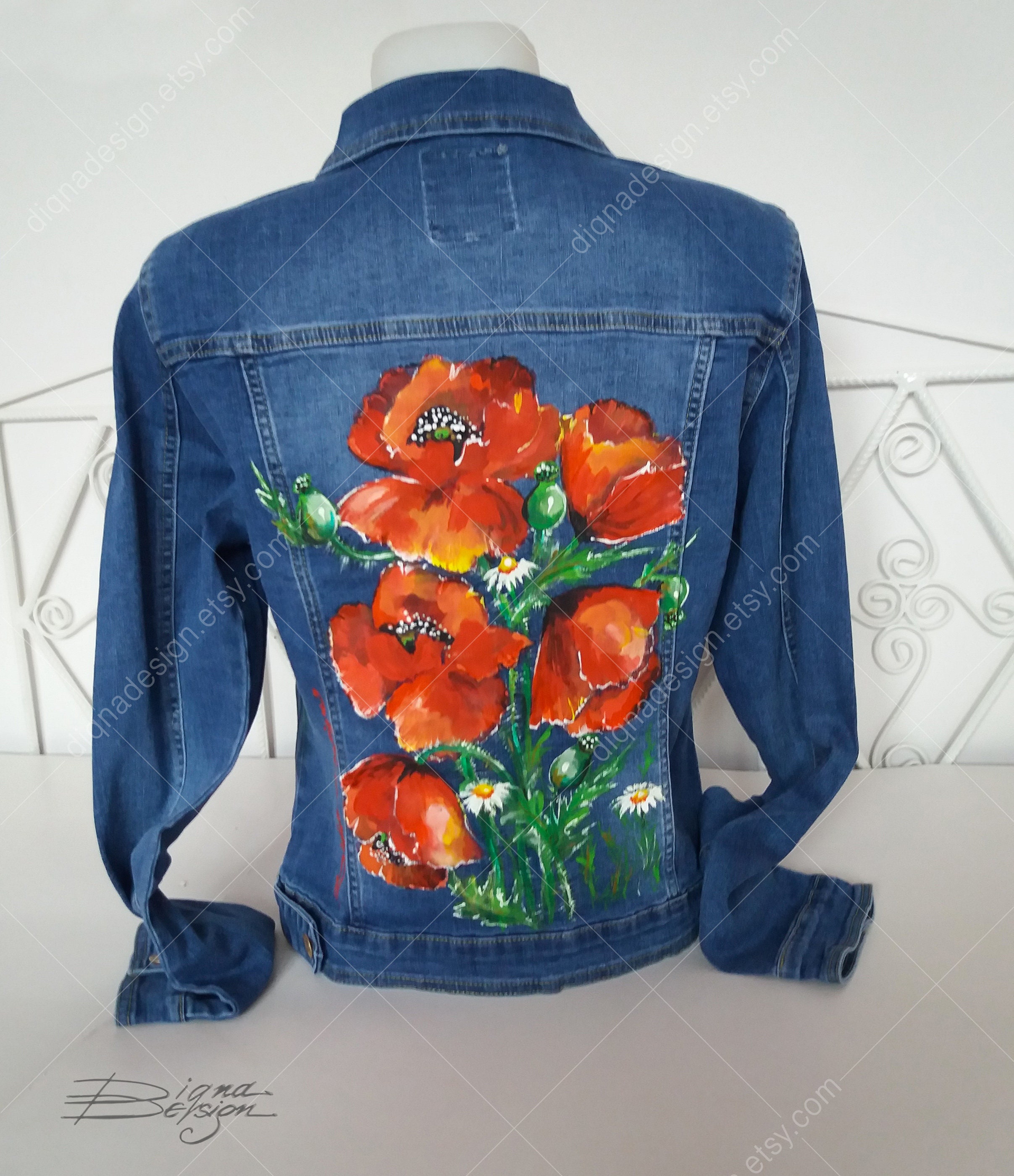 CAREFREE FLOWER EMBELLISHED DENIM JACKET in denim