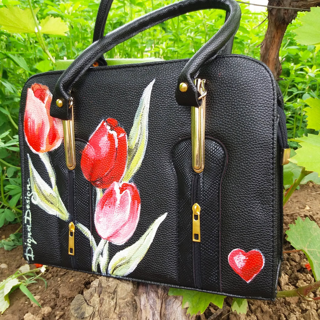 TULIPS ART, Hadpainted Tulips Bag, Tulip Bag, Eavning Handbag, Summer