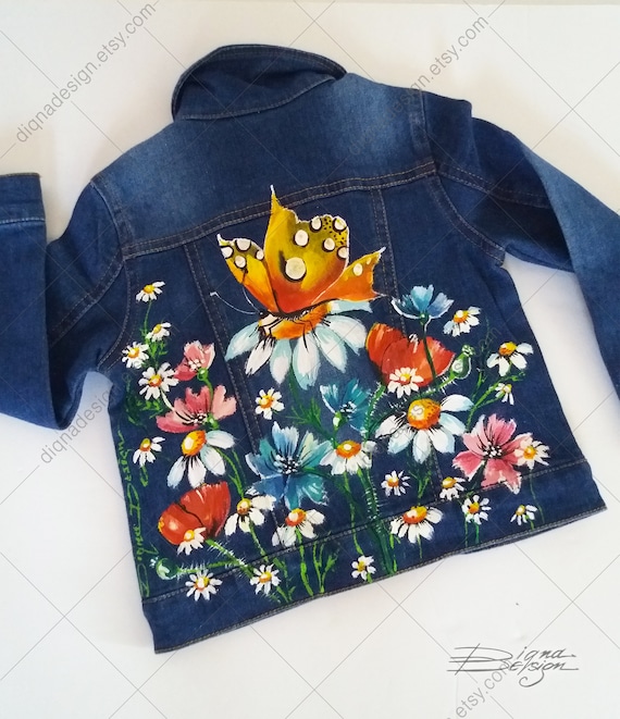 Butterflies Kids Jacket Hand Painted Jacket Jean Jacket for