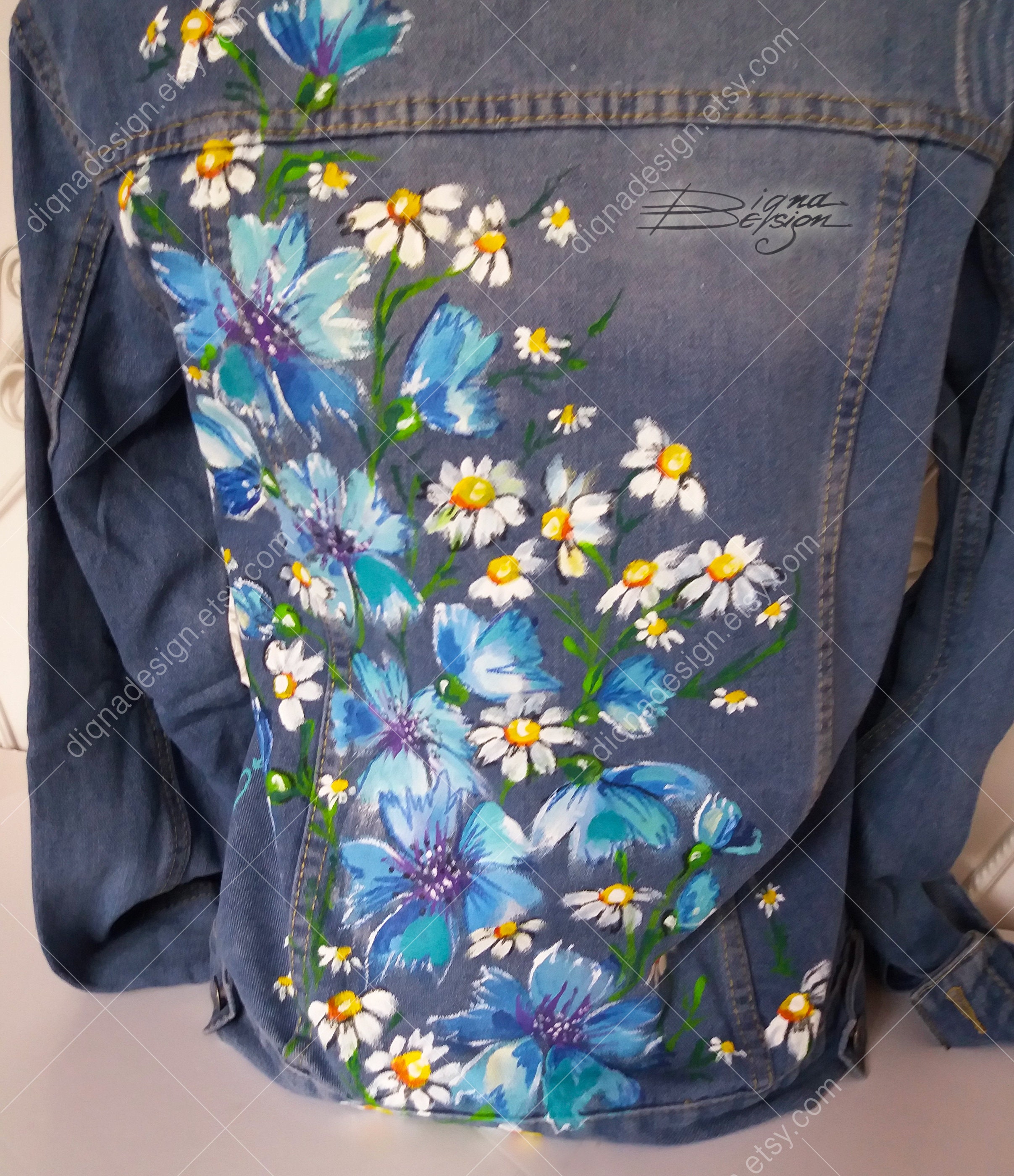 Cornflower Jacket Hand Painted Jean Jacket Cornflower - Etsy