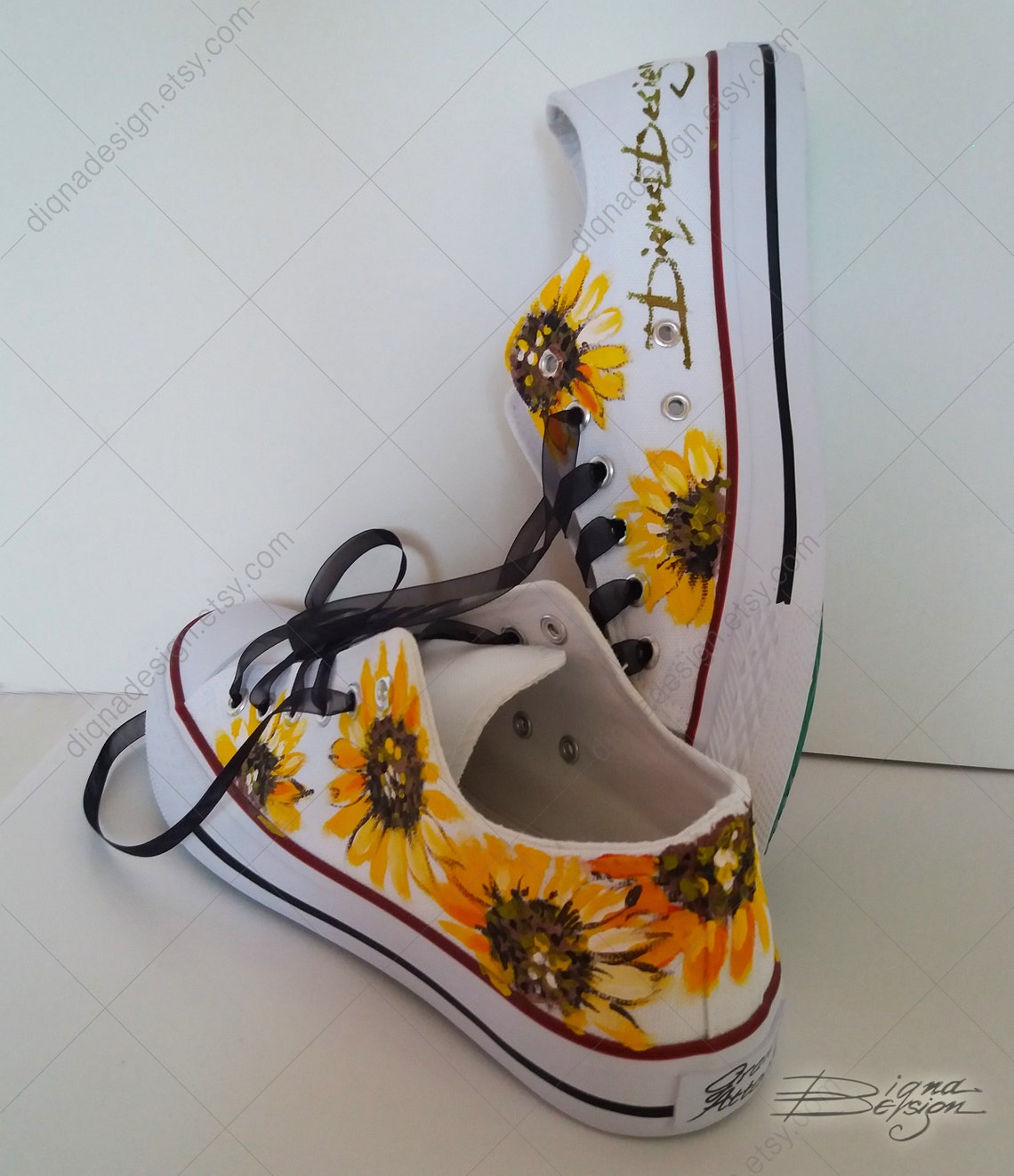 Drawing Sunflower Print Pattern Black Sneaker Shoes For Men Women main image 1