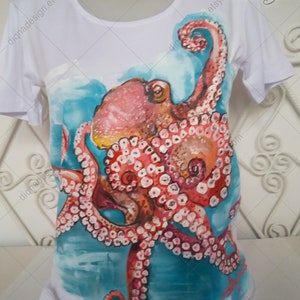 Handmålad bläckfisk-T-shirt: Original konst-T-shirt bild 4