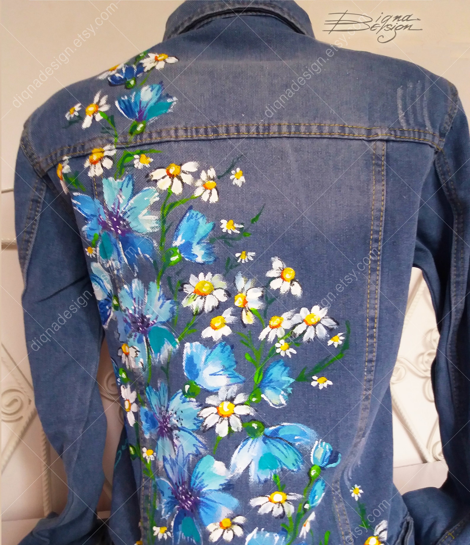 Cornflower Jacket Hand Painted Jean Jacket Cornflower Etsy