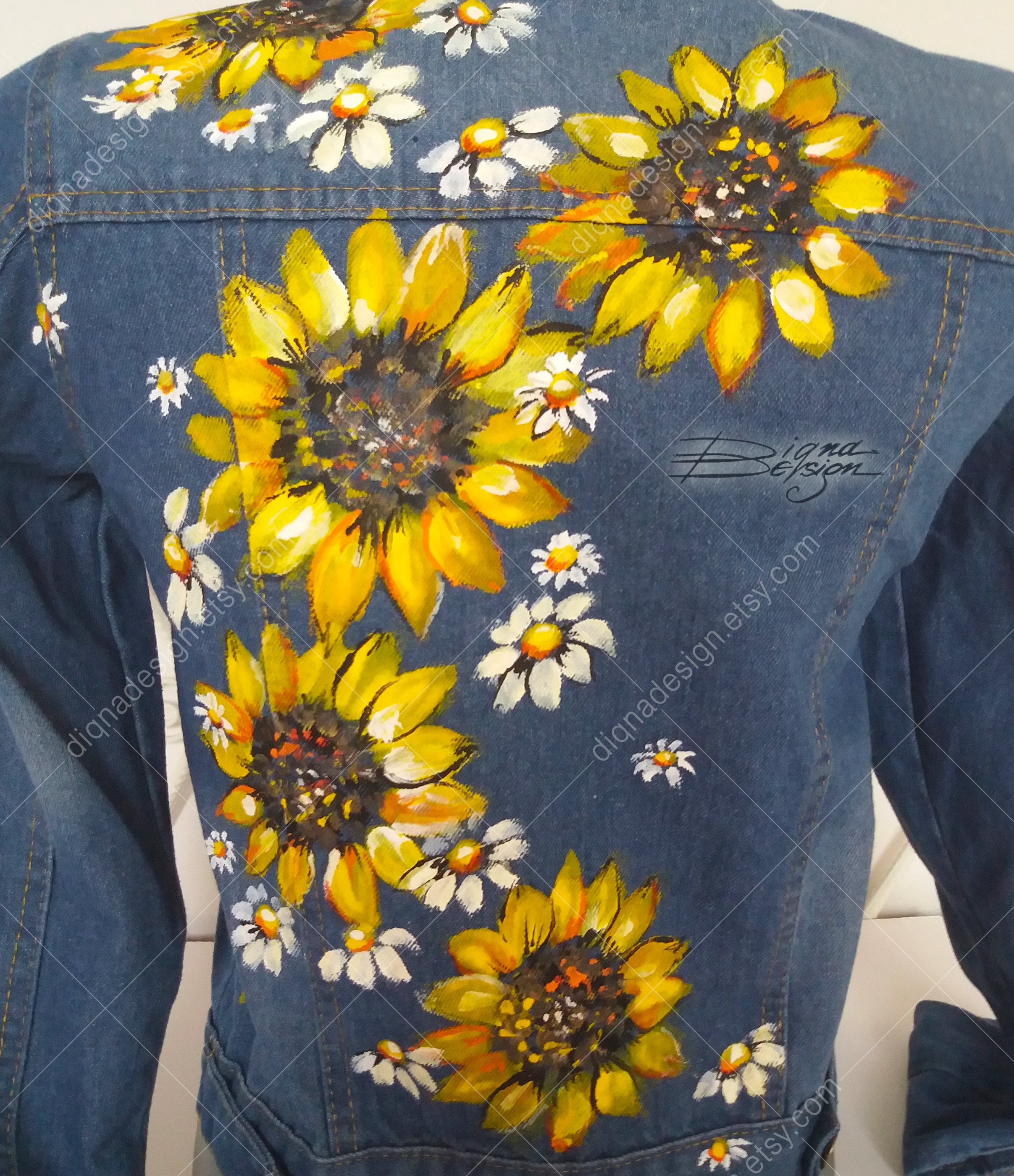 sunflower デニムジャケット Sunflower Jean Jacket, Hand Painted Jacket, Sunflowers